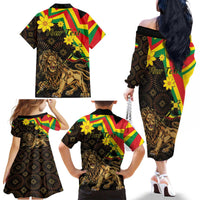 Enkutatash Ethiopia New Year Family Matching Off The Shoulder Long Sleeve Dress and Hawaiian Shirt Lion of Judah Adey Abeba Flower - Wonder Print Shop
