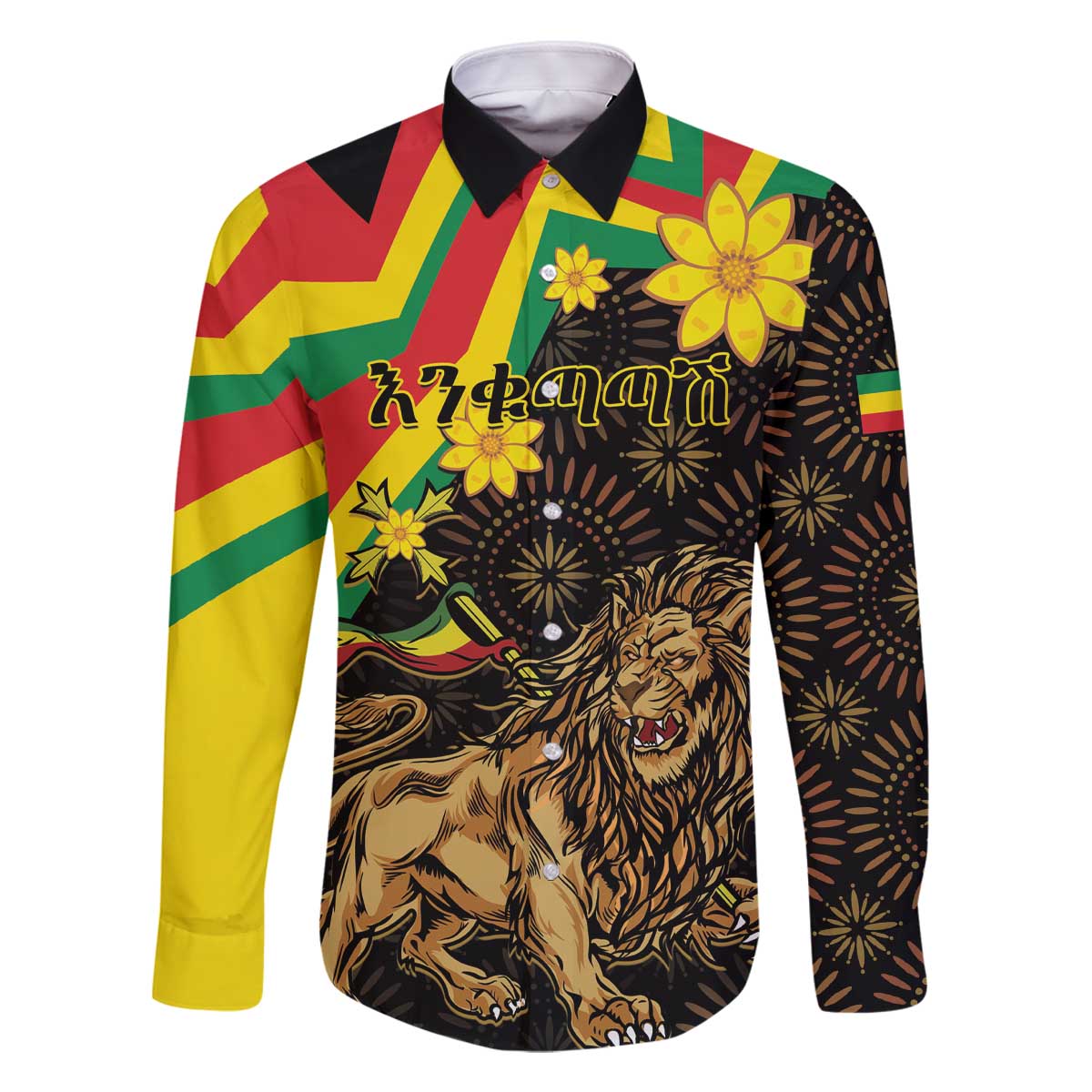 Enkutatash Ethiopia New Year Family Matching Off The Shoulder Long Sleeve Dress and Hawaiian Shirt Lion of Judah Adey Abeba Flower - Wonder Print Shop