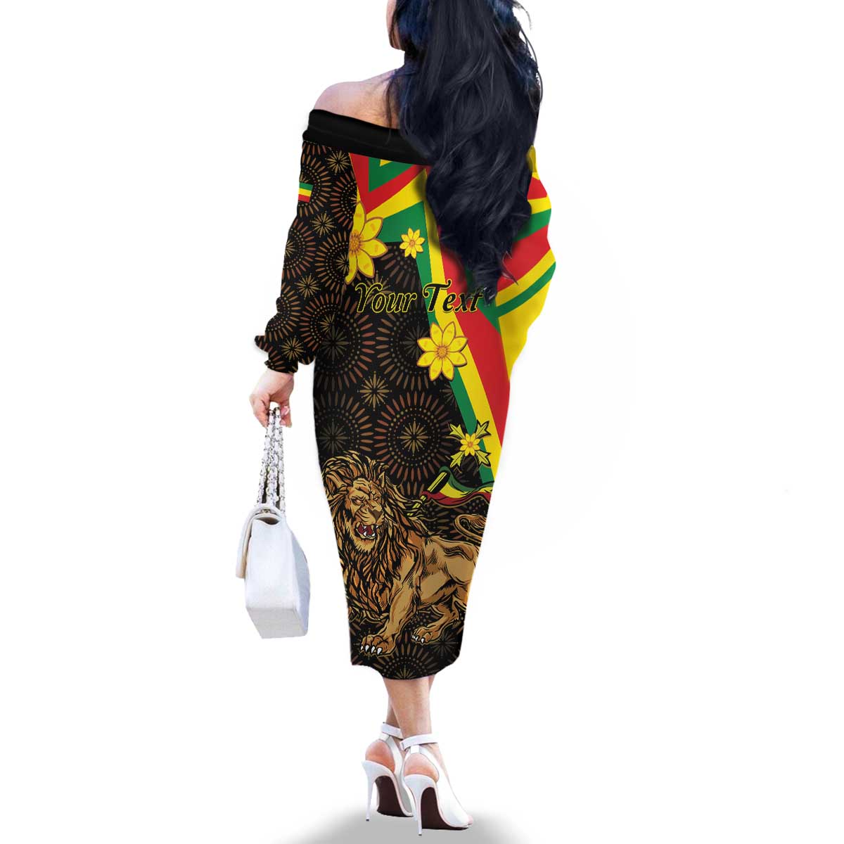 Enkutatash Ethiopia New Year Family Matching Off The Shoulder Long Sleeve Dress and Hawaiian Shirt Lion of Judah Adey Abeba Flower - Wonder Print Shop