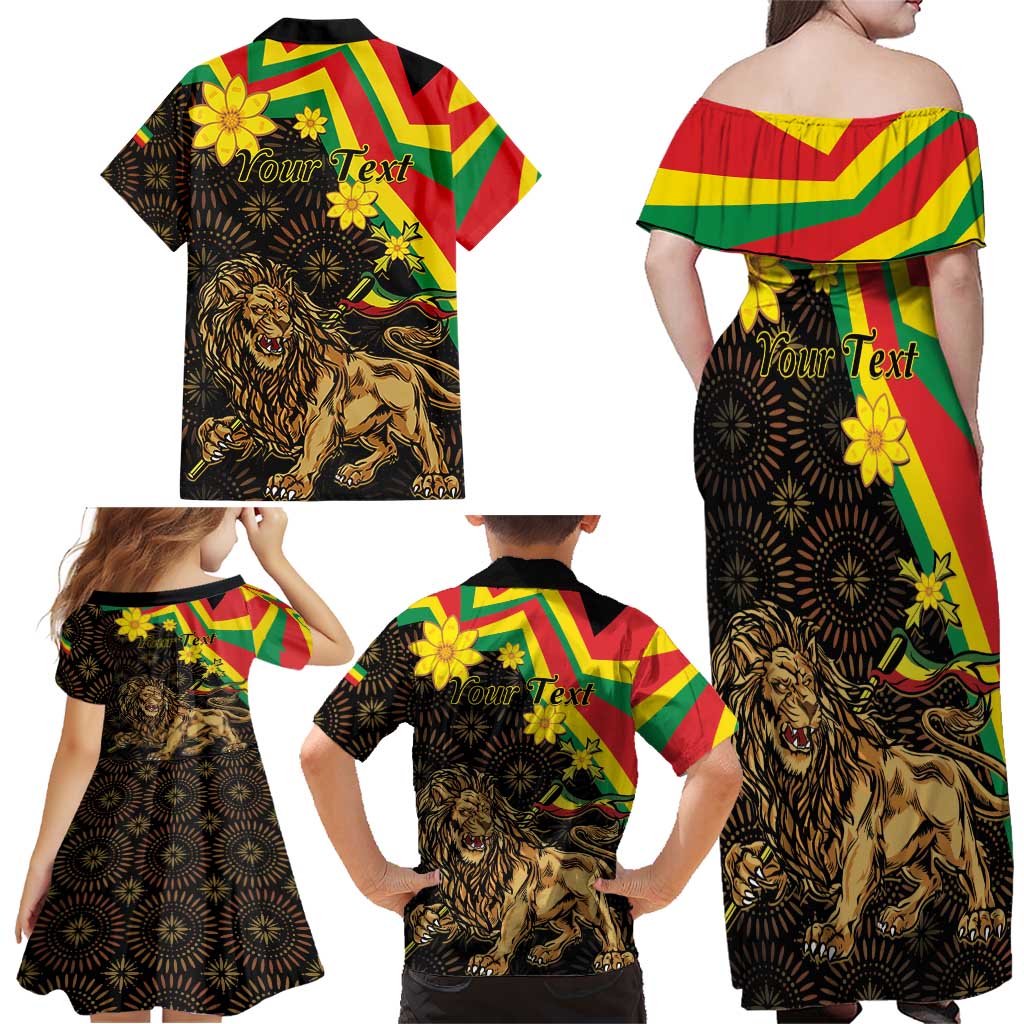 Enkutatash Ethiopia New Year Family Matching Off Shoulder Maxi Dress and Hawaiian Shirt Lion of Judah Adey Abeba Flower - Wonder Print Shop
