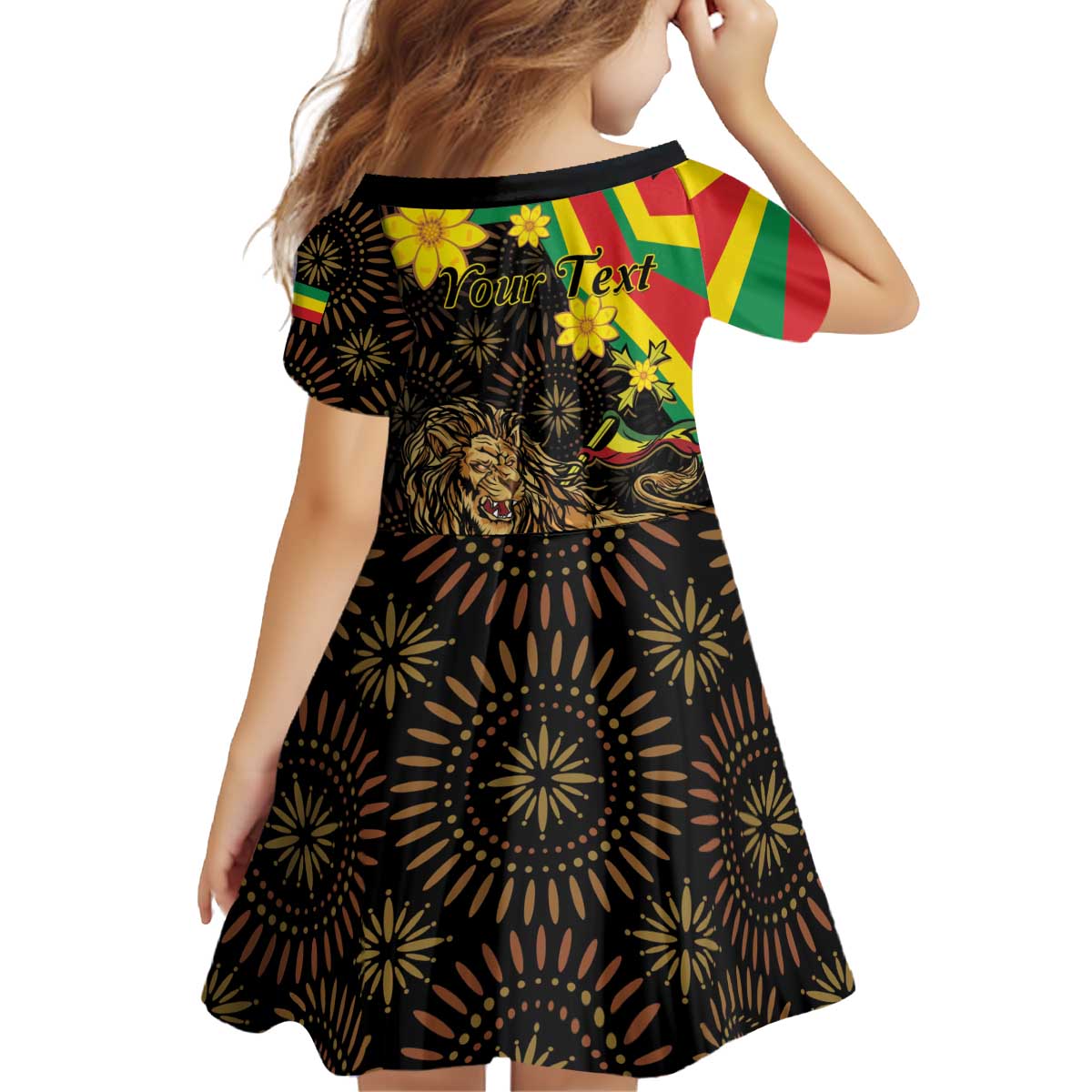 Enkutatash Ethiopia New Year Family Matching Off Shoulder Short Dress and Hawaiian Shirt Lion of Judah Adey Abeba Flower - Wonder Print Shop