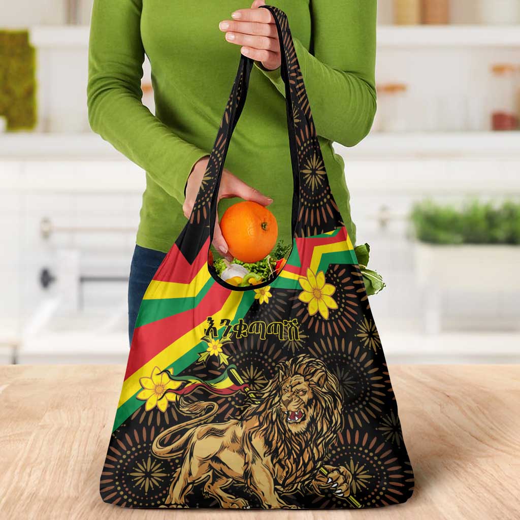 Enkutatash Ethiopia New Year Grocery Bag Lion of Judah Adey Abeba Flower