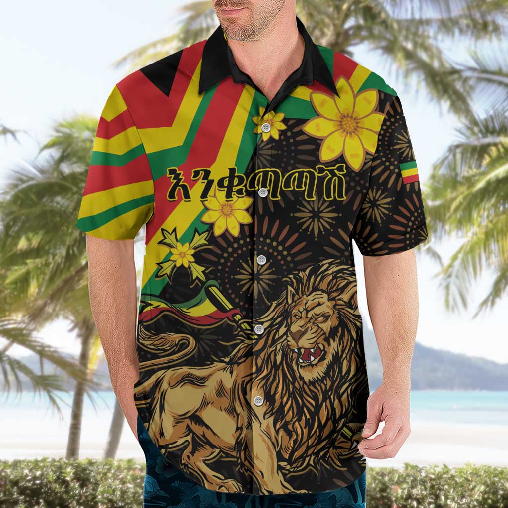 Enkutatash Ethiopia New Year Hawaiian Shirt Lion of Judah Adey Abeba Flower - Wonder Print Shop