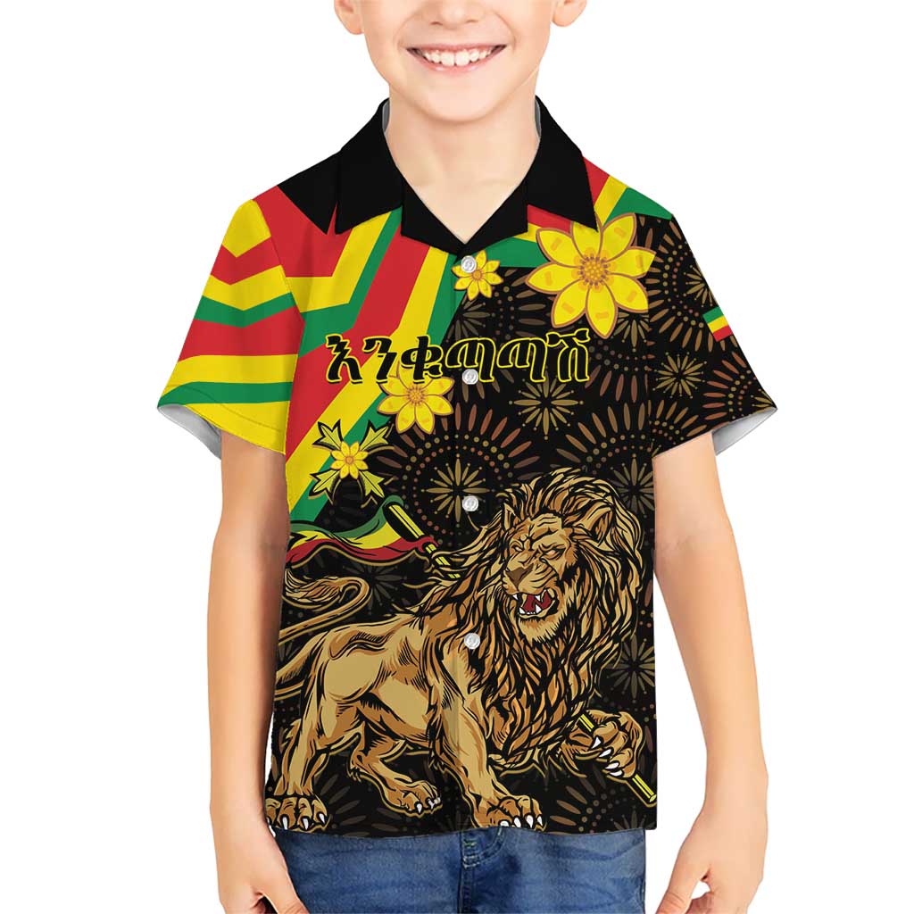 Enkutatash Ethiopia New Year Kid Hawaiian Shirt Lion of Judah Adey Abeba Flower - Wonder Print Shop