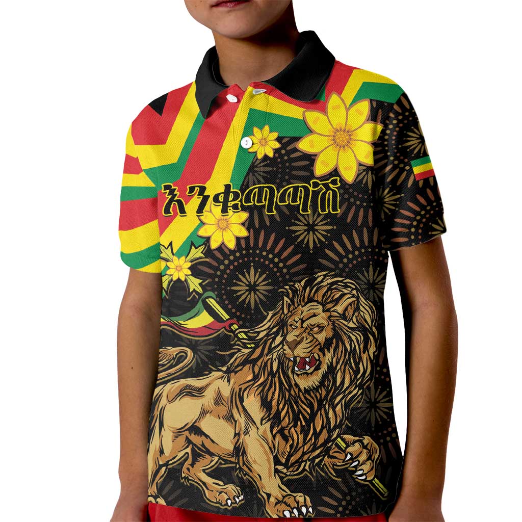 Enkutatash Ethiopia New Year Kid Polo Shirt Lion of Judah Adey Abeba Flower - Wonder Print Shop