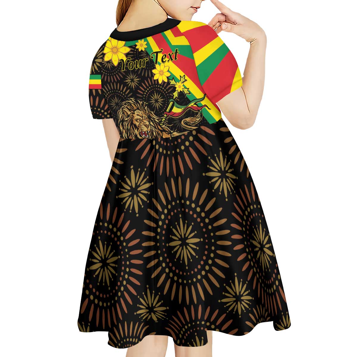 Enkutatash Ethiopia New Year Kid Short Sleeve Dress Lion of Judah Adey Abeba Flower - Wonder Print Shop