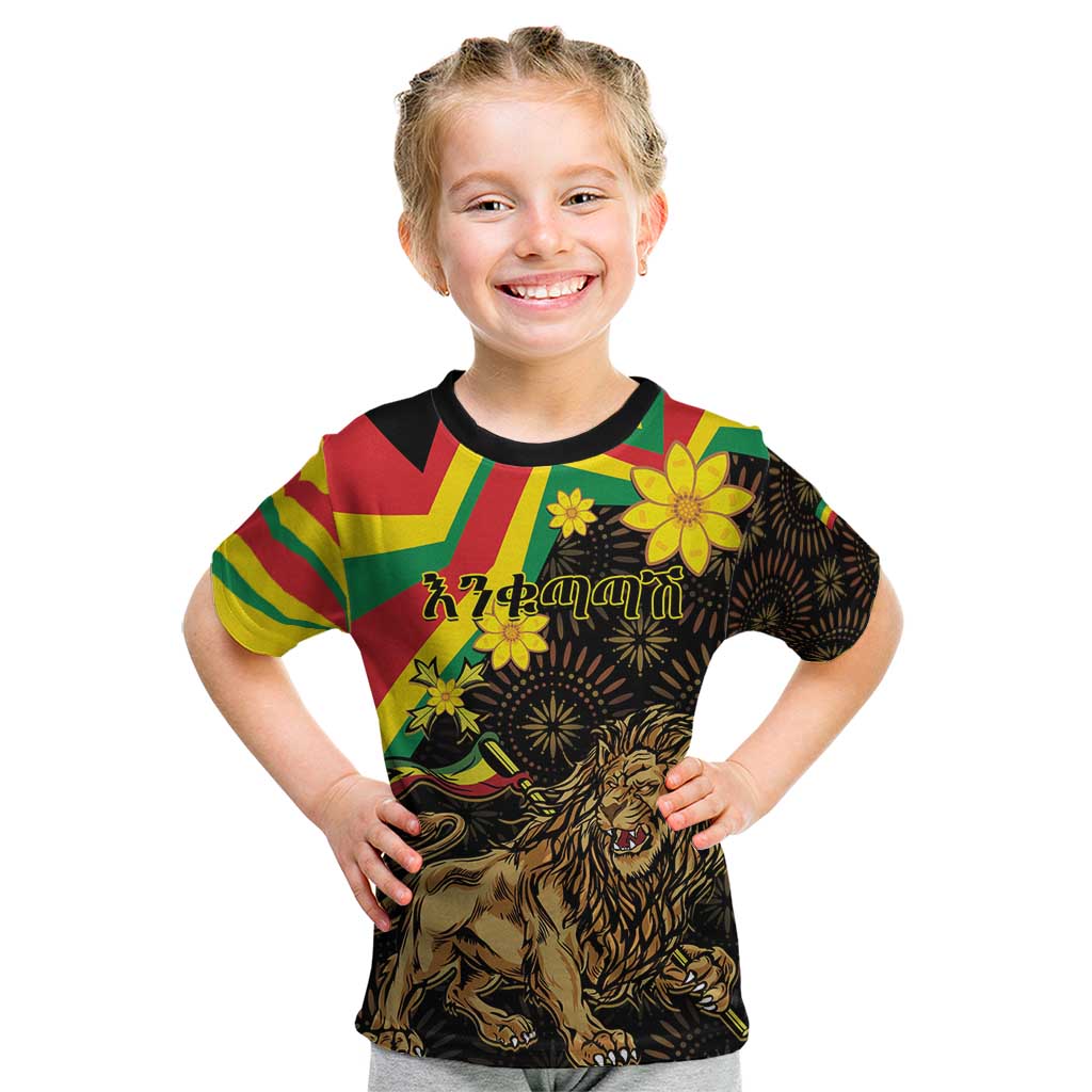Enkutatash Ethiopia New Year Kid T Shirt Lion of Judah Adey Abeba Flower - Wonder Print Shop