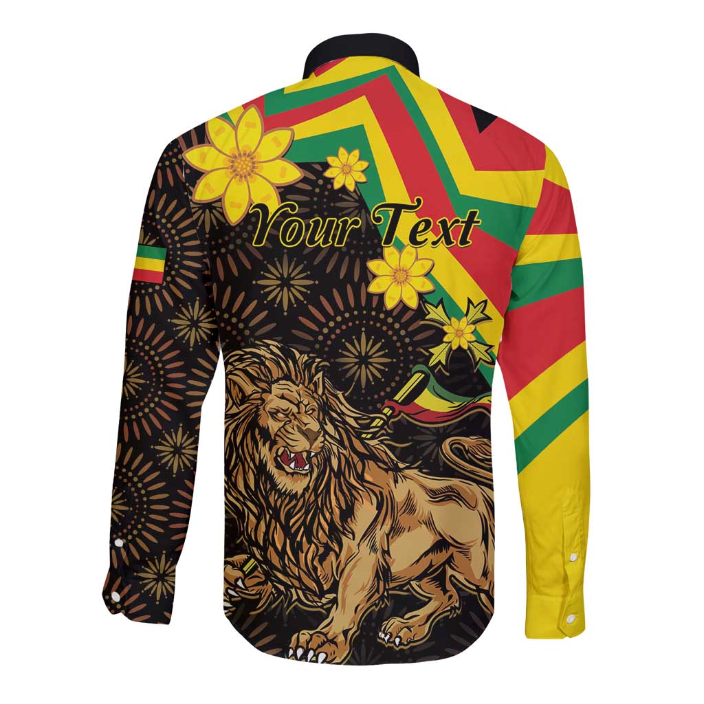 Enkutatash Ethiopia New Year Long Sleeve Button Shirt Lion of Judah Adey Abeba Flower - Wonder Print Shop