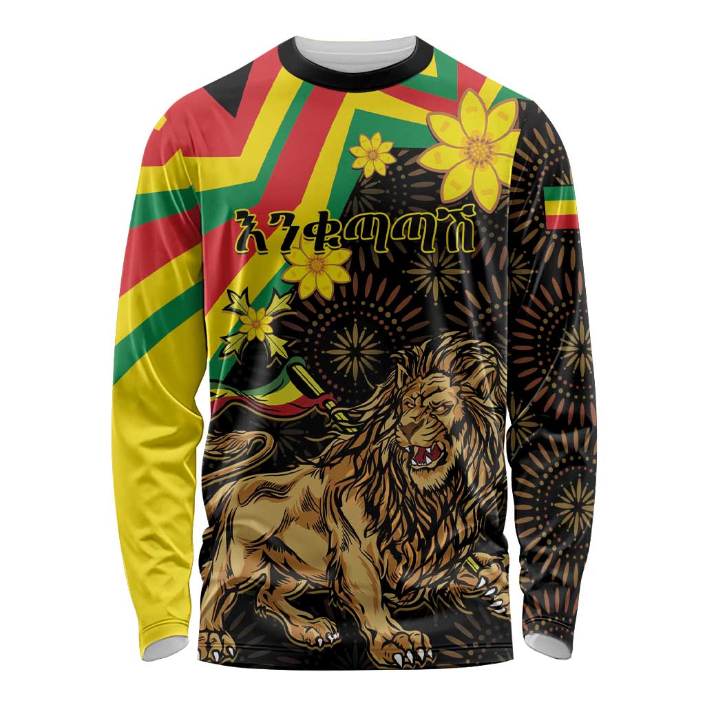 Enkutatash Ethiopia New Year Long Sleeve Shirt Lion of Judah Adey Abeba Flower - Wonder Print Shop
