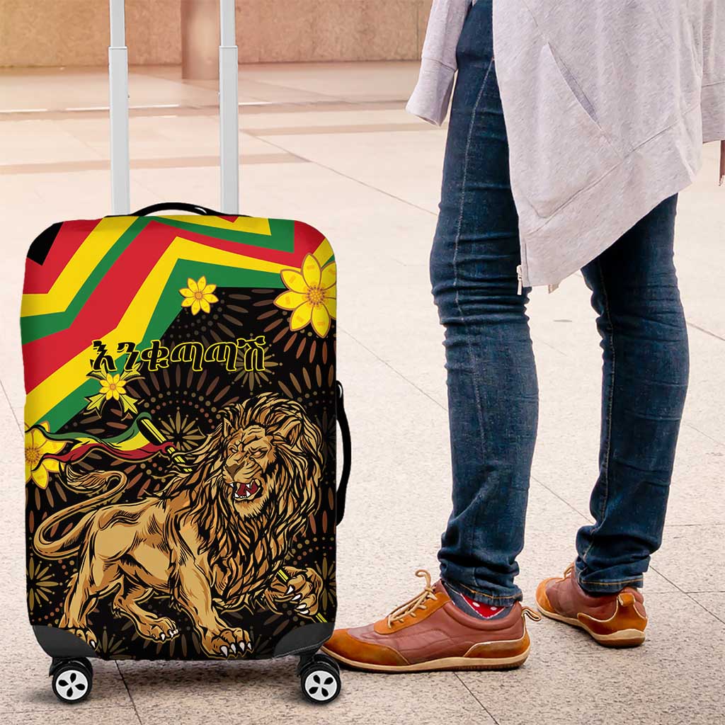 Enkutatash Ethiopia New Year Luggage Cover Lion of Judah Adey Abeba Flower - Wonder Print Shop