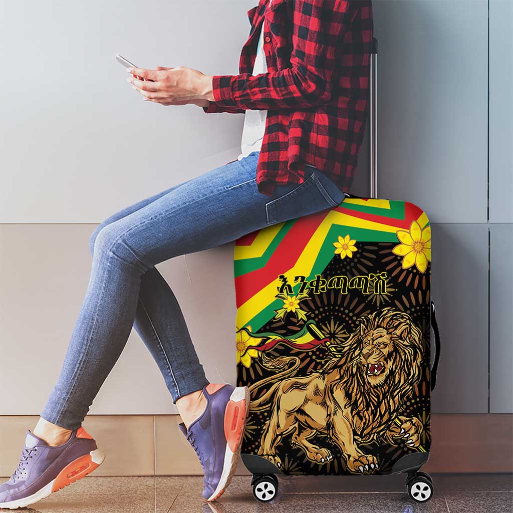 Enkutatash Ethiopia New Year Luggage Cover Lion of Judah Adey Abeba Flower - Wonder Print Shop