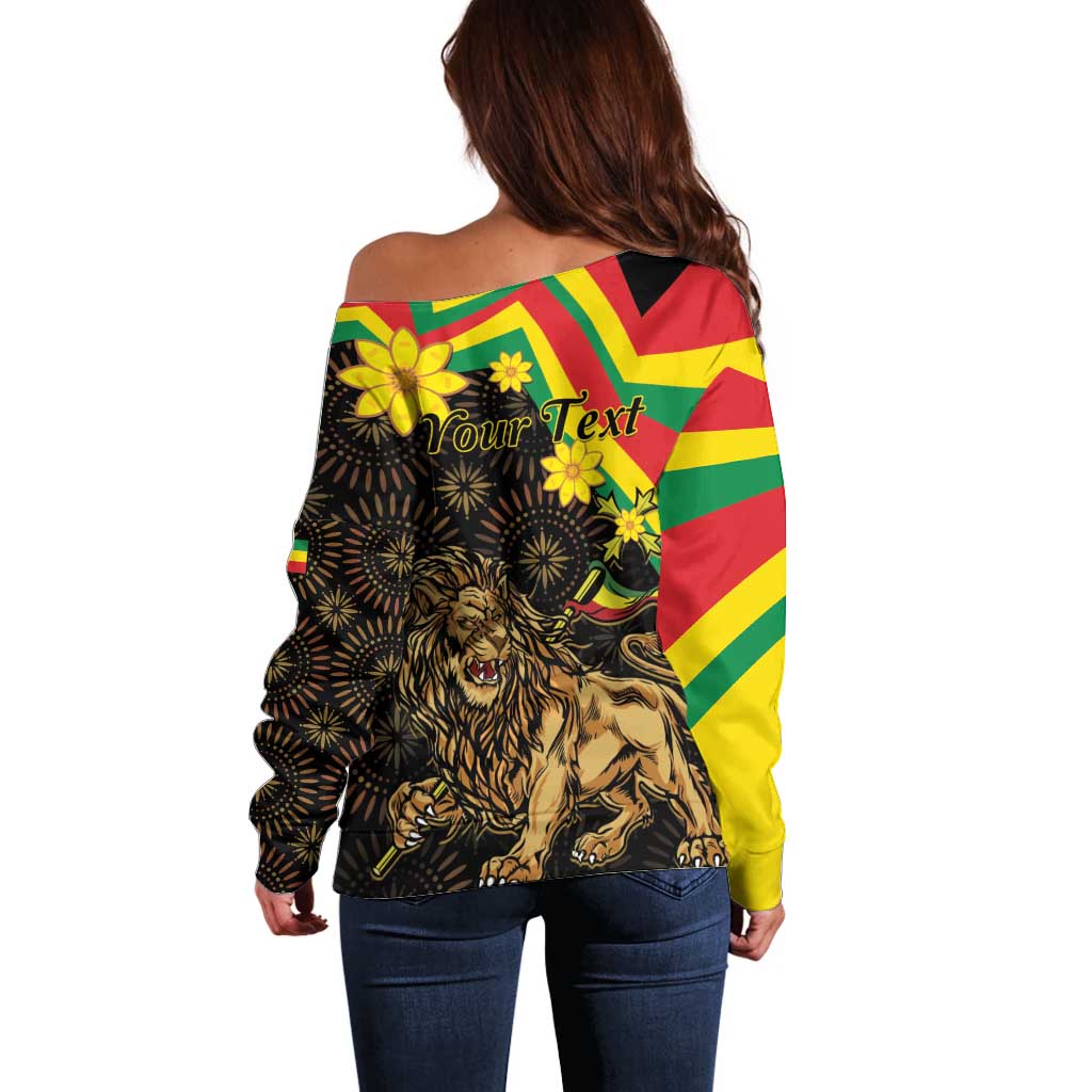 Enkutatash Ethiopia New Year Off Shoulder Sweater Lion of Judah Adey Abeba Flower - Wonder Print Shop