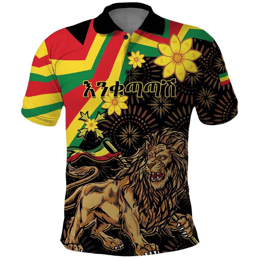 Enkutatash Ethiopia New Year Polo Shirt Lion of Judah Adey Abeba Flower - Wonder Print Shop