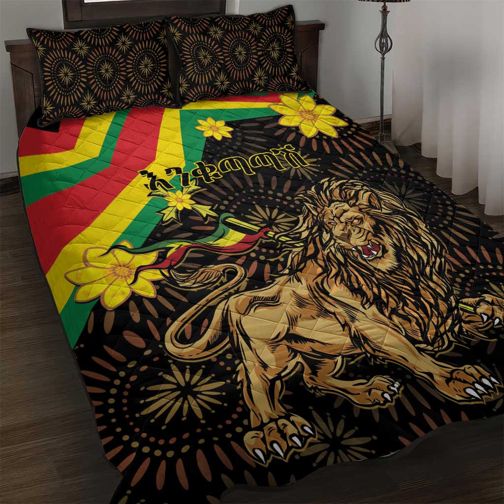Enkutatash Ethiopia New Year Quilt Bed Set Lion of Judah Adey Abeba Flower - Wonder Print Shop