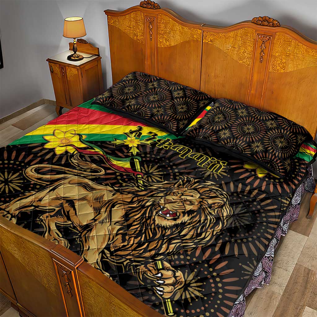Enkutatash Ethiopia New Year Quilt Bed Set Lion of Judah Adey Abeba Flower - Wonder Print Shop