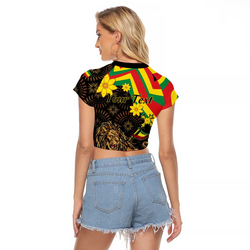 Enkutatash Ethiopia New Year Raglan Cropped T Shirt Lion of Judah Adey Abeba Flower - Wonder Print Shop