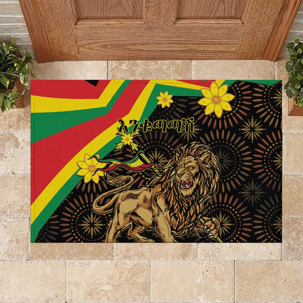 Enkutatash Ethiopia New Year Rubber Doormat Lion of Judah Adey Abeba Flower - Wonder Print Shop