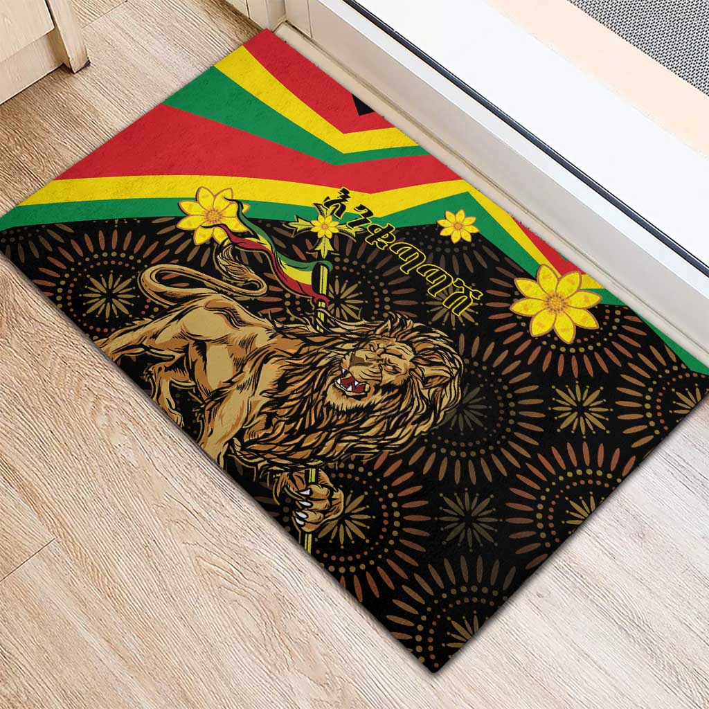 Enkutatash Ethiopia New Year Rubber Doormat Lion of Judah Adey Abeba Flower - Wonder Print Shop
