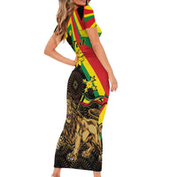 Enkutatash Ethiopia New Year Short Sleeve Bodycon Dress Lion of Judah Adey Abeba Flower - Wonder Print Shop
