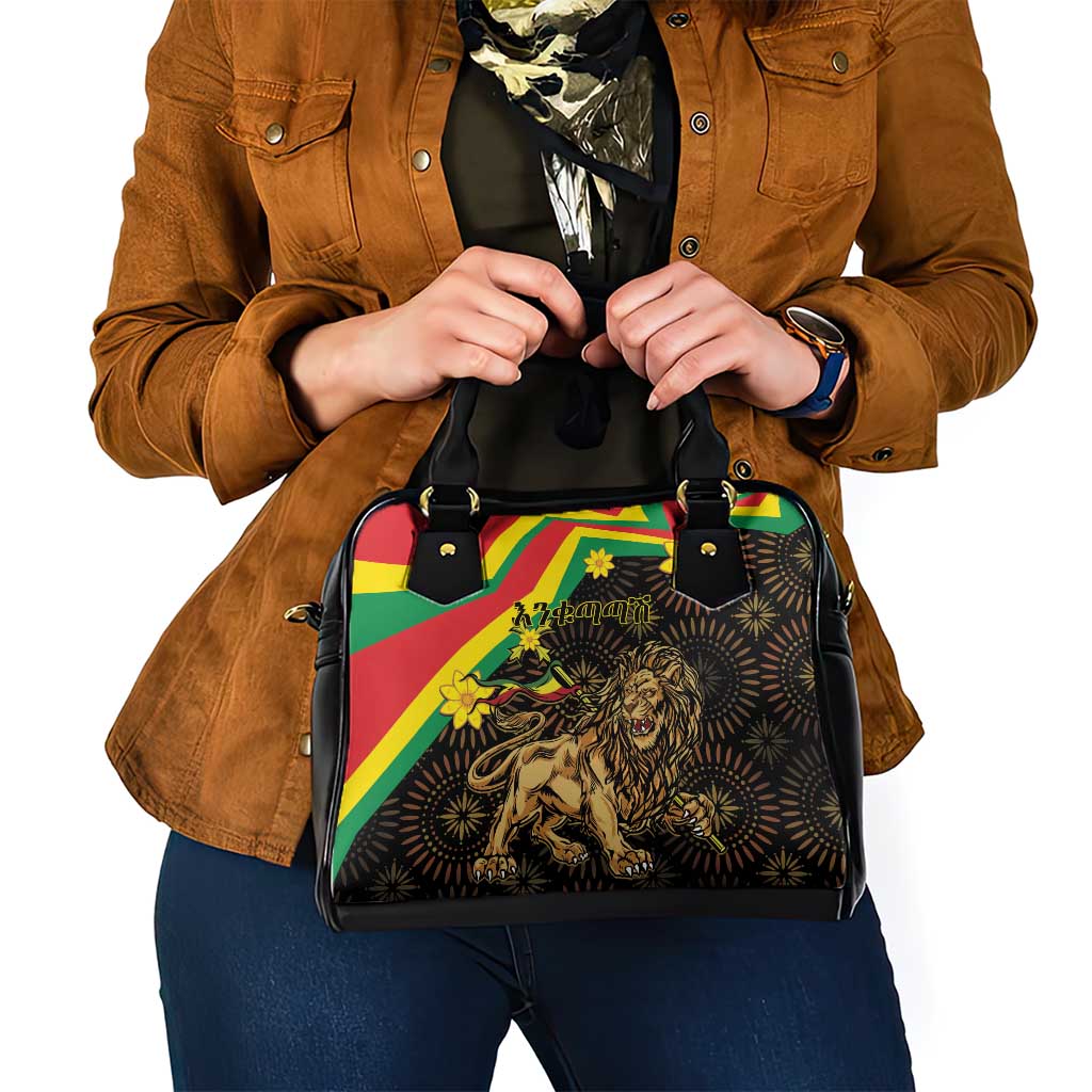 Enkutatash Ethiopia New Year Shoulder Handbag Lion of Judah Adey Abeba Flower