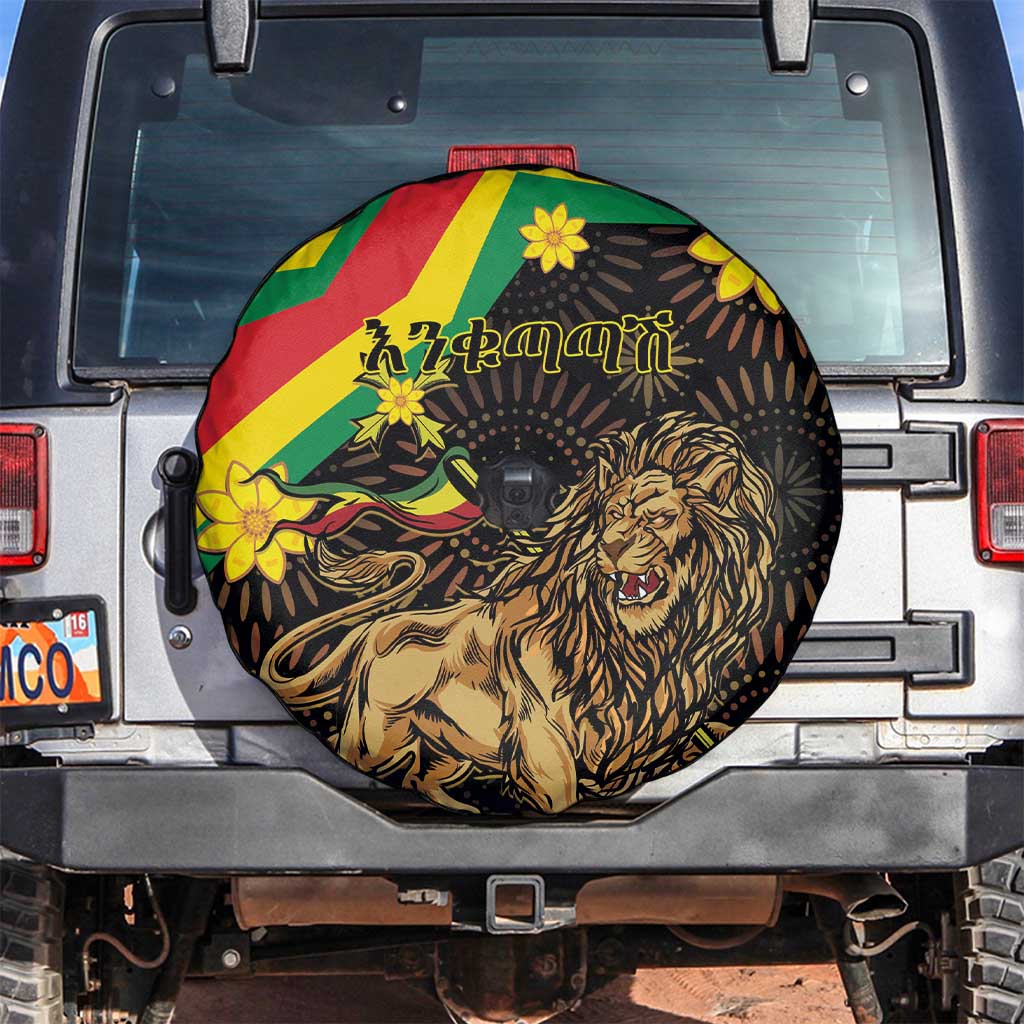 Enkutatash Ethiopia New Year Spare Tire Cover Lion of Judah Adey Abeba Flower - Wonder Print Shop