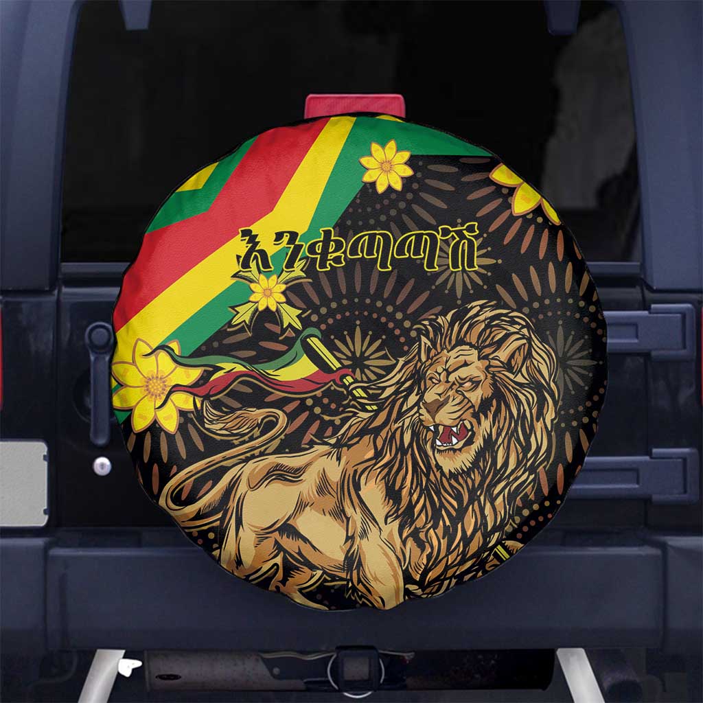 Enkutatash Ethiopia New Year Spare Tire Cover Lion of Judah Adey Abeba Flower - Wonder Print Shop