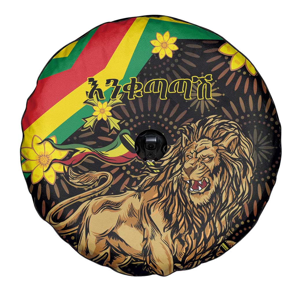 Enkutatash Ethiopia New Year Spare Tire Cover Lion of Judah Adey Abeba Flower - Wonder Print Shop