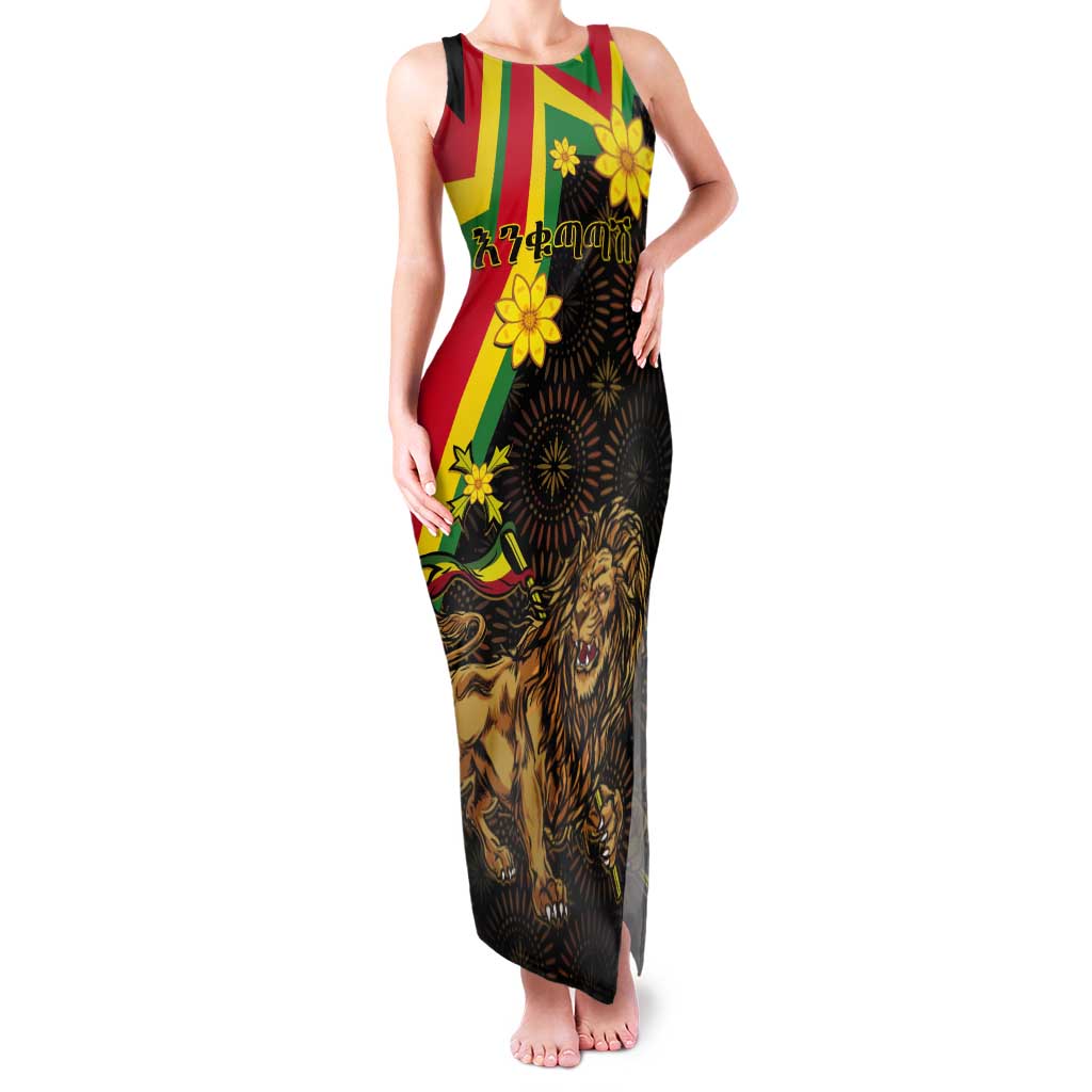 Enkutatash Ethiopia New Year Tank Maxi Dress Lion of Judah Adey Abeba Flower - Wonder Print Shop