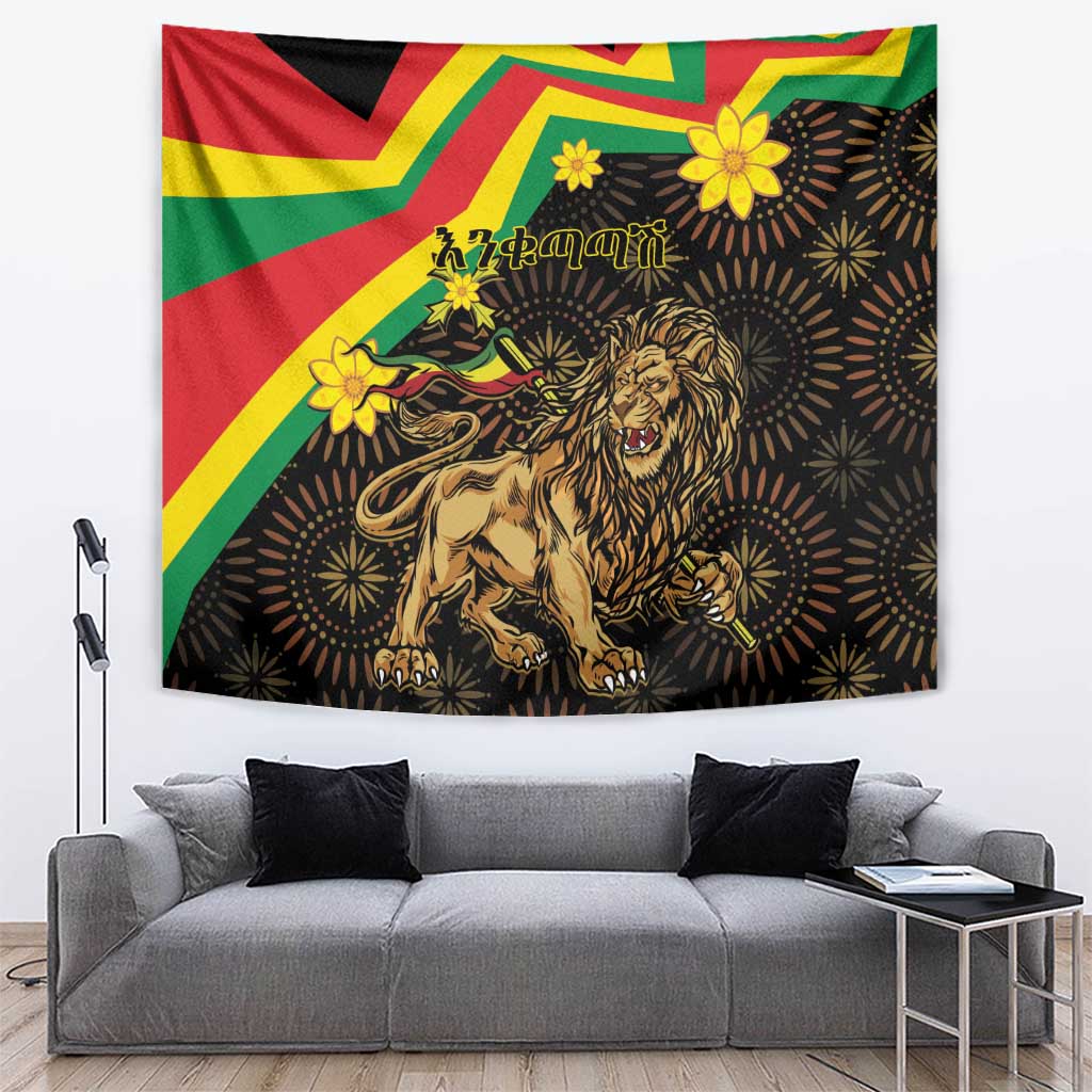 Enkutatash Ethiopia New Year Tapestry Lion of Judah Adey Abeba Flower - Wonder Print Shop