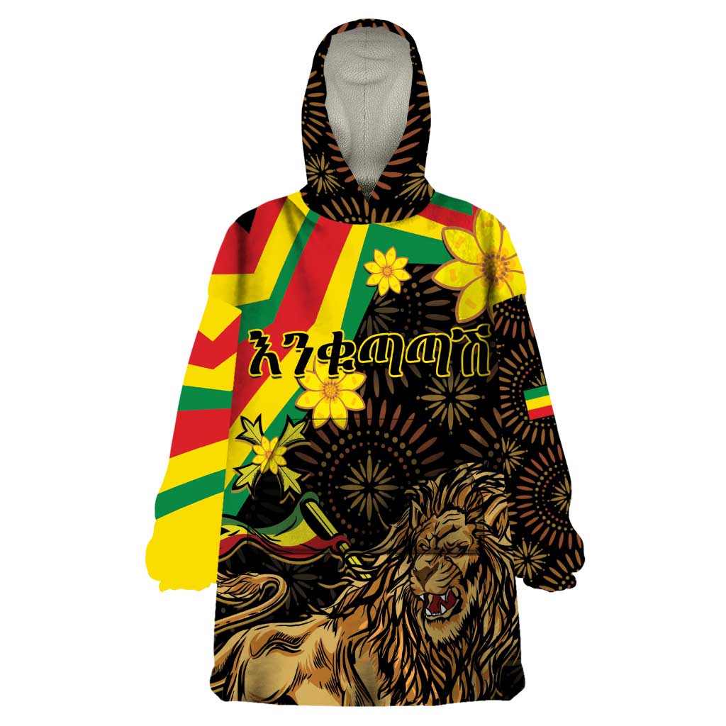 Enkutatash Ethiopia New Year Wearable Blanket Hoodie Lion of Judah Adey Abeba Flower - Wonder Print Shop