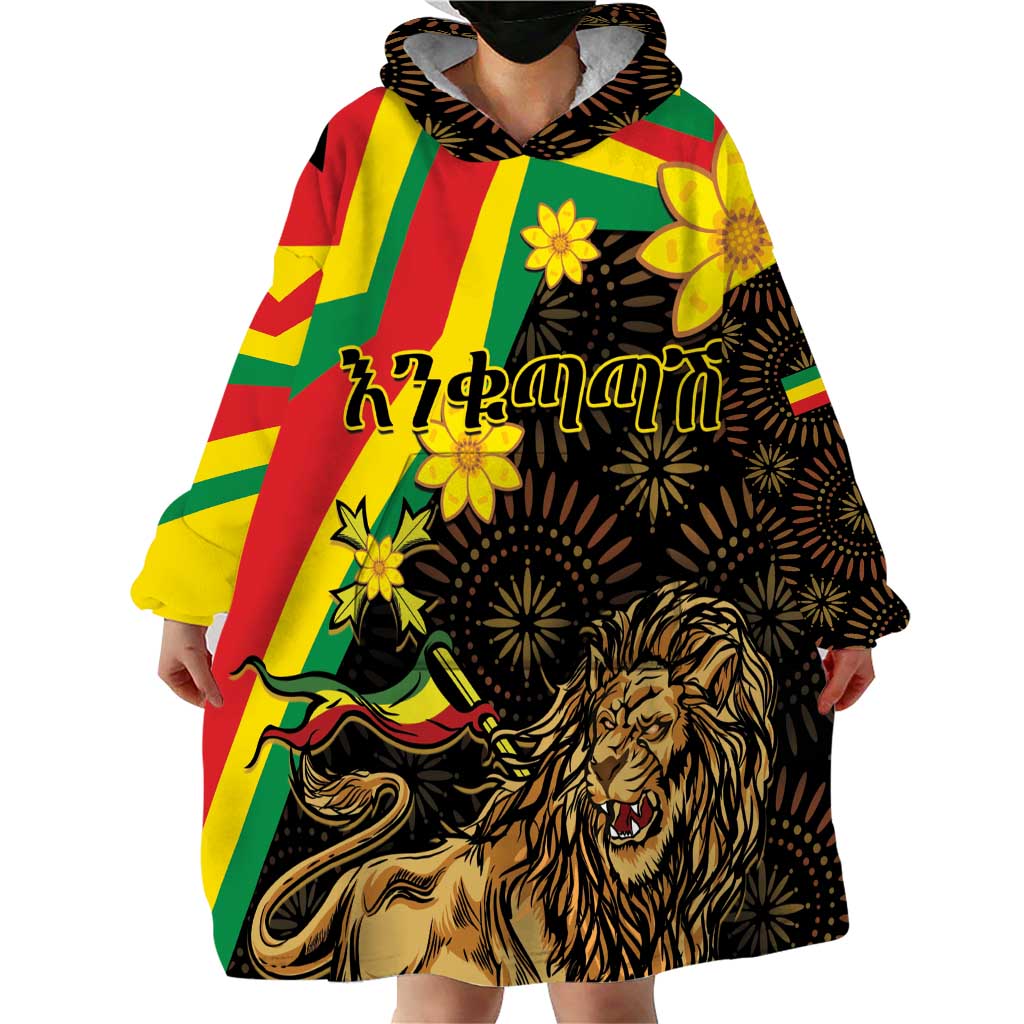 Enkutatash Ethiopia New Year Wearable Blanket Hoodie Lion of Judah Adey Abeba Flower - Wonder Print Shop