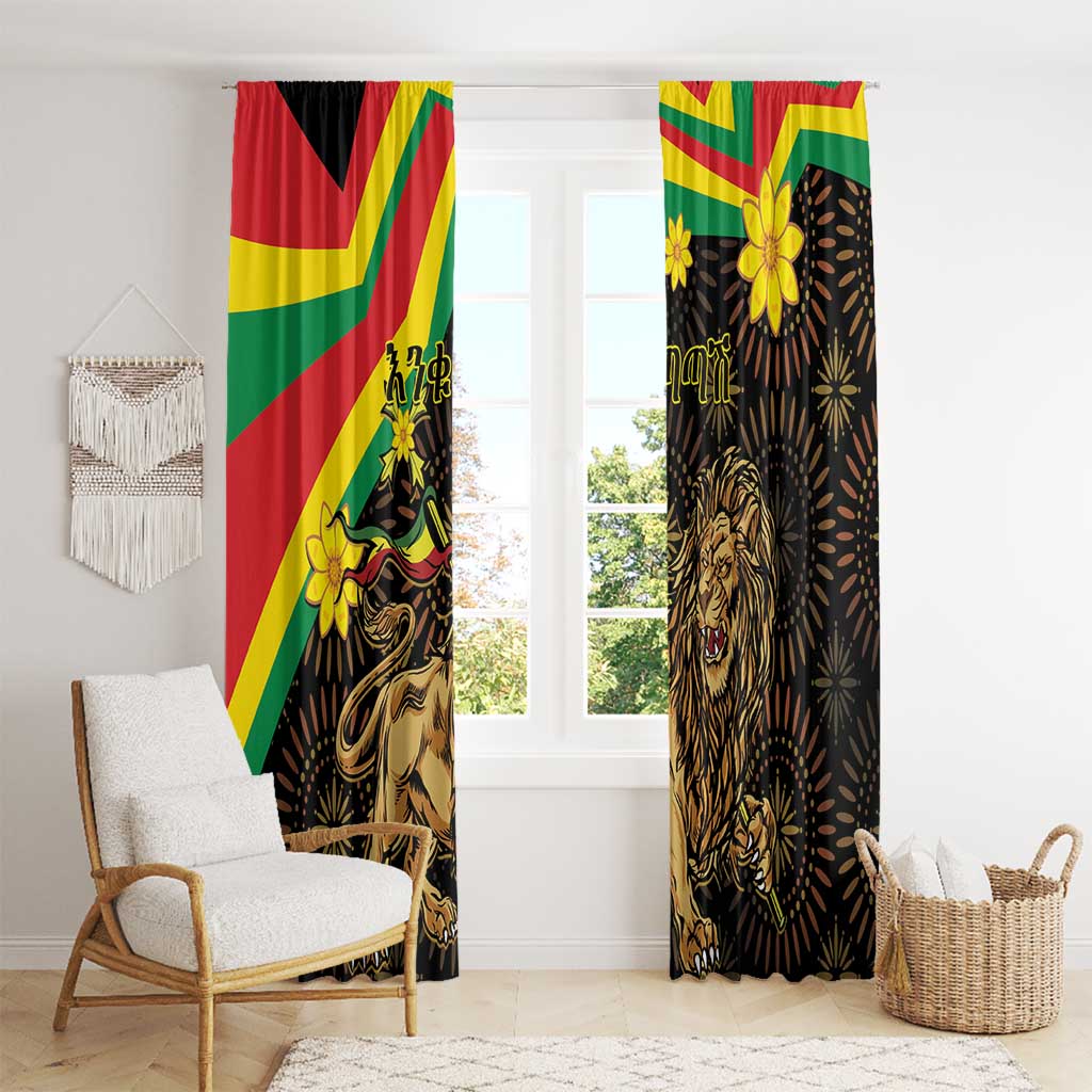 Enkutatash Ethiopia New Year Window Curtain Lion of Judah Adey Abeba Flower - Wonder Print Shop