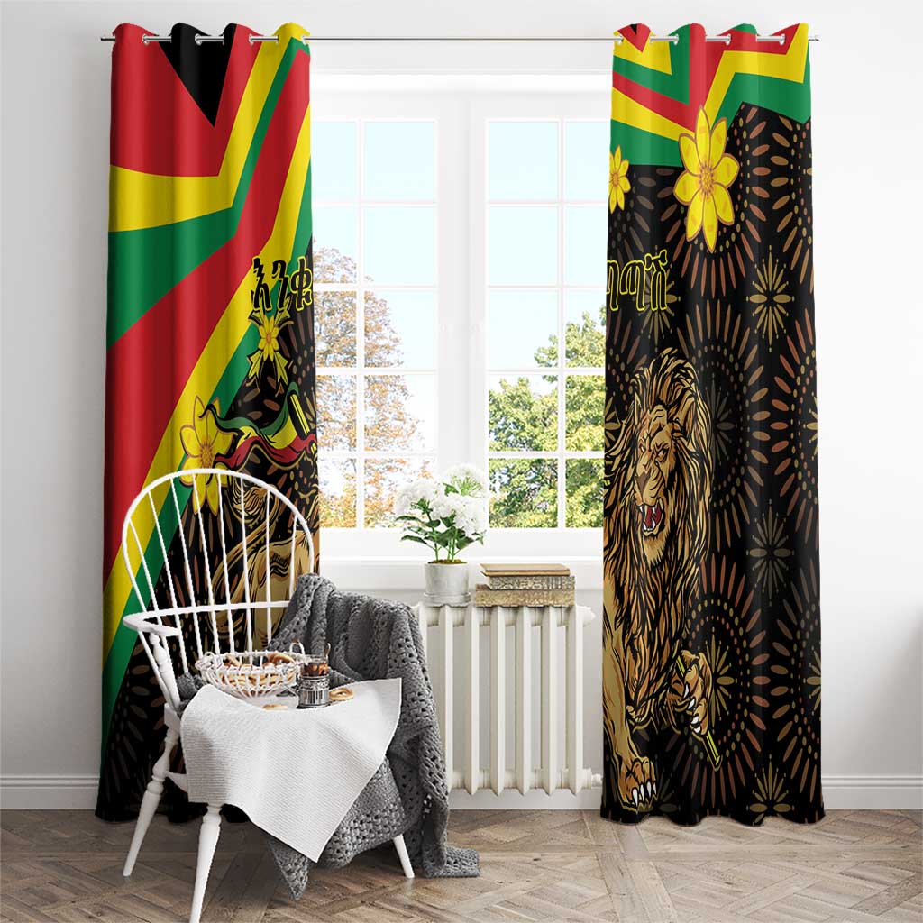 Enkutatash Ethiopia New Year Window Curtain Lion of Judah Adey Abeba Flower - Wonder Print Shop
