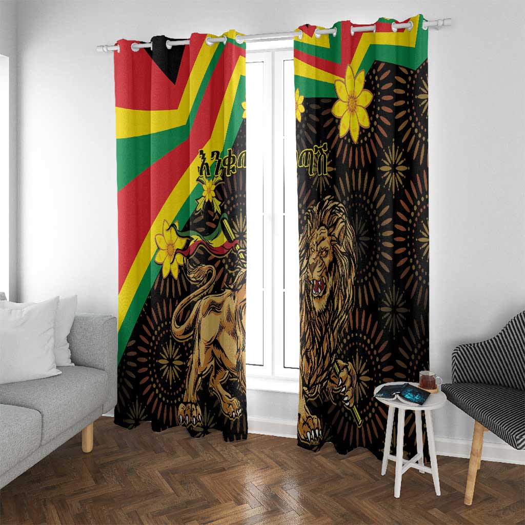 Enkutatash Ethiopia New Year Window Curtain Lion of Judah Adey Abeba Flower - Wonder Print Shop