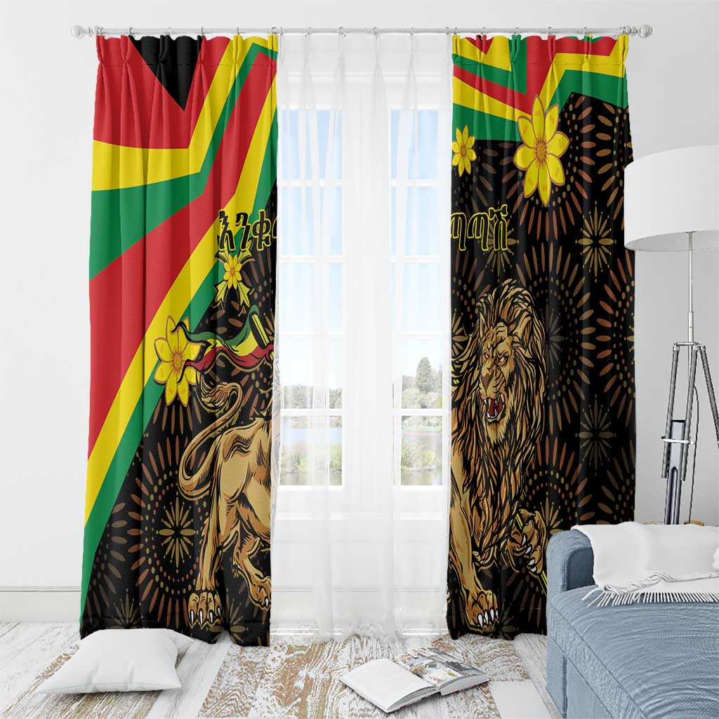 Enkutatash Ethiopia New Year Window Curtain Lion of Judah Adey Abeba Flower - Wonder Print Shop