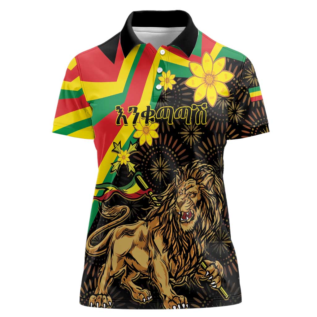 Enkutatash Ethiopia New Year Women Polo Shirt Lion of Judah Adey Abeba Flower - Wonder Print Shop