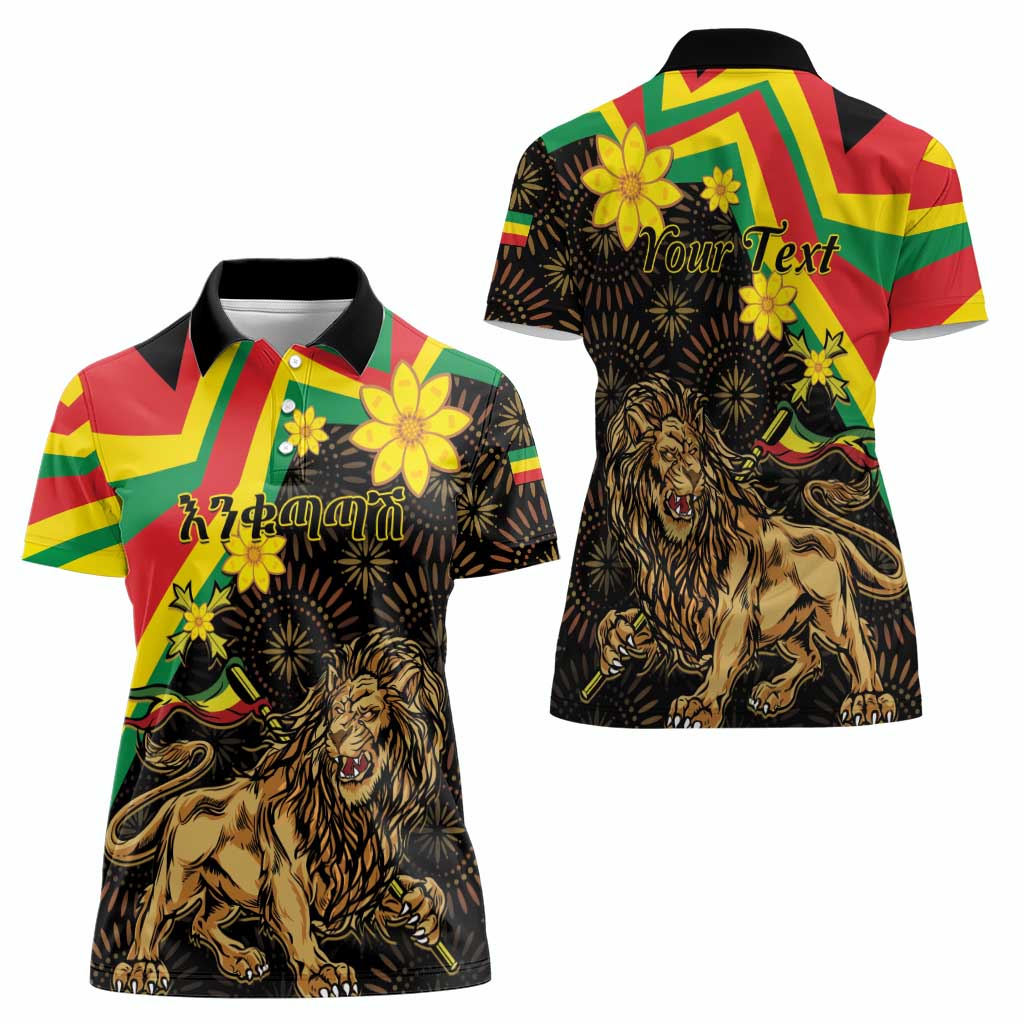 Enkutatash Ethiopia New Year Women Polo Shirt Lion of Judah Adey Abeba Flower - Wonder Print Shop