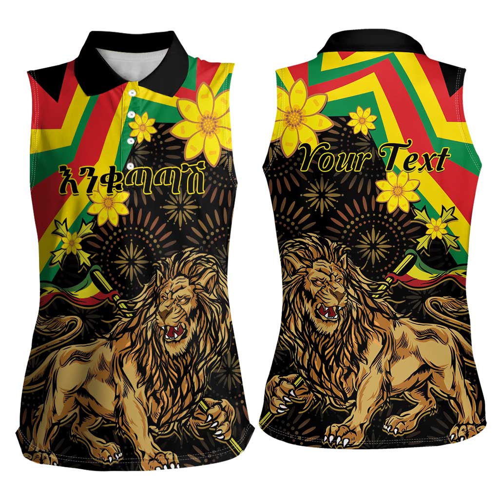Enkutatash Ethiopia New Year Women Sleeveless Polo Shirt Lion of Judah Adey Abeba Flower - Wonder Print Shop