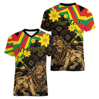Enkutatash Ethiopia New Year Women V-Neck T-Shirt Lion of Judah Adey Abeba Flower - Wonder Print Shop