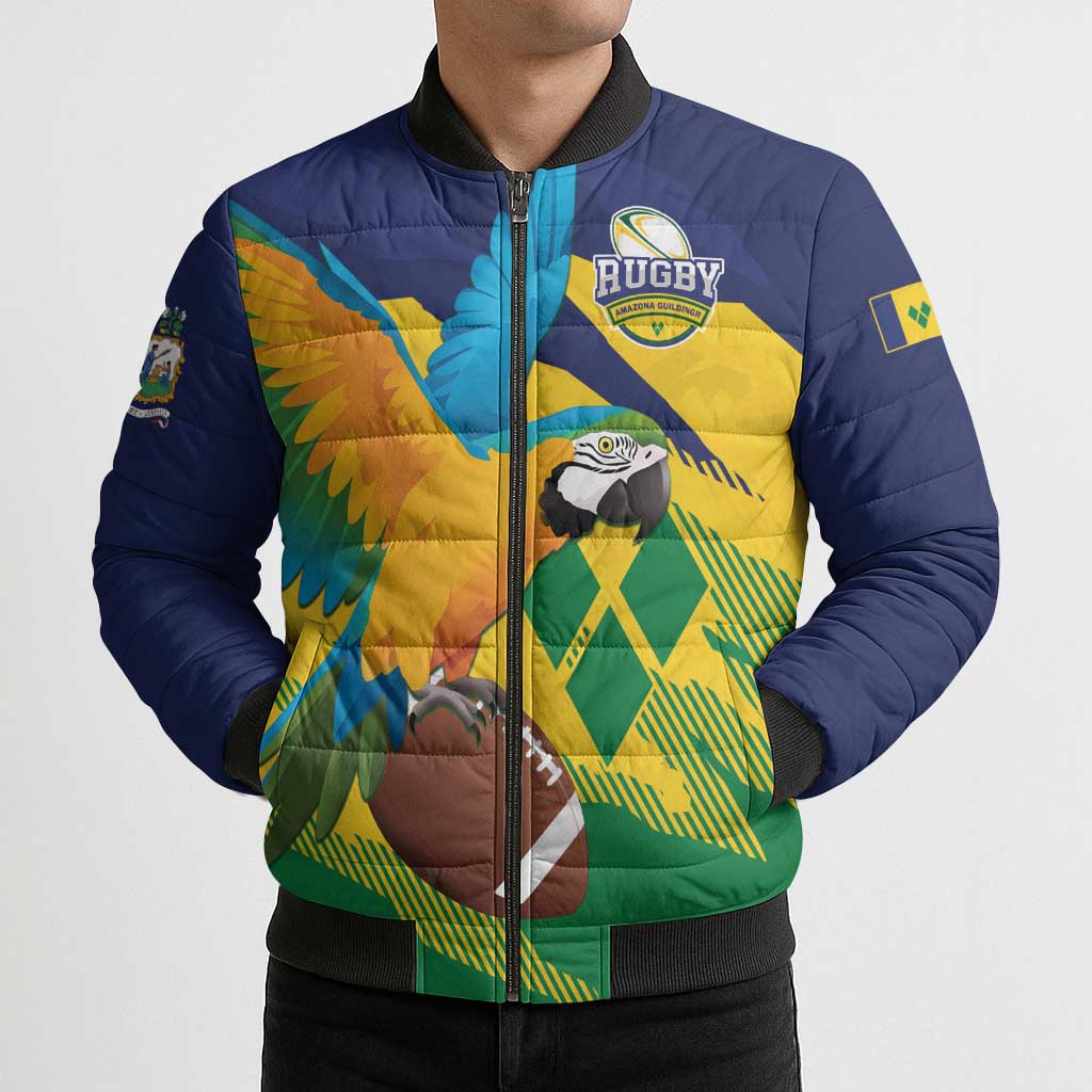 Custom Rugby Saint Vincent and the Grenadines Bomber Puffer Jacket Go SVG Amazona Guildingii - Wonder Print Shop