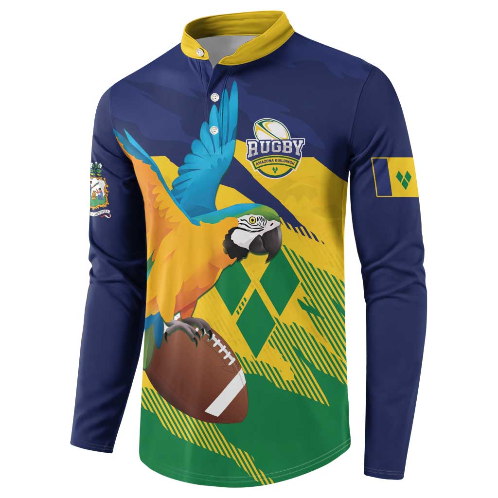 Custom Rugby Saint Vincent and the Grenadines Button Sweatshirt Go SVG Amazona Guildingii - Wonder Print Shop