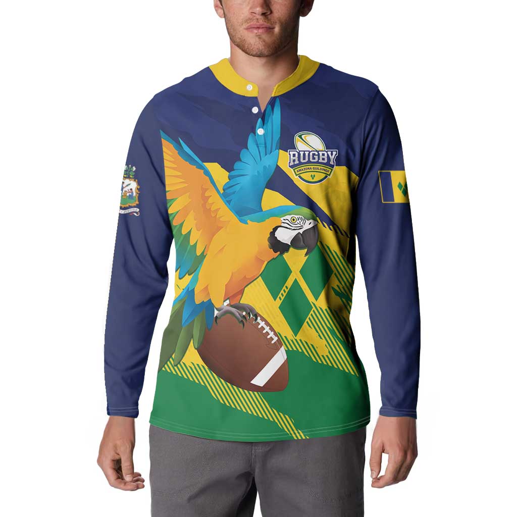 Custom Rugby Saint Vincent and the Grenadines Button Sweatshirt Go SVG Amazona Guildingii - Wonder Print Shop