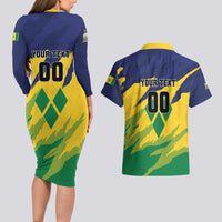 Custom Rugby Saint Vincent and the Grenadines Couples Matching Long Sleeve Bodycon Dress and Hawaiian Shirt Go SVG Amazona Guildingii - Wonder Print Shop