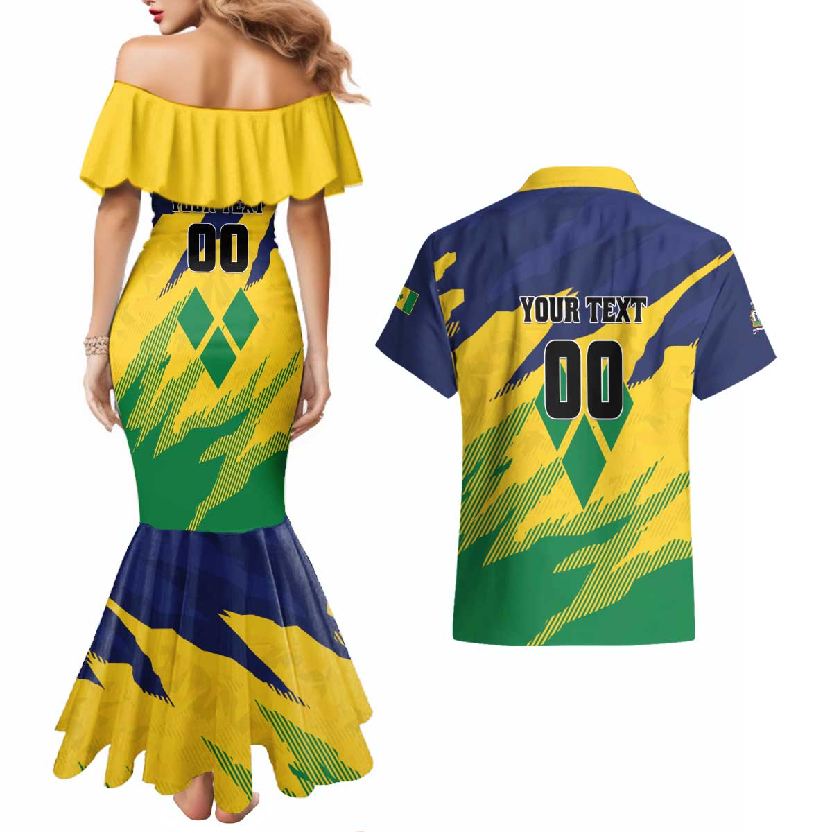 Custom Rugby Saint Vincent and the Grenadines Couples Matching Mermaid Dress and Hawaiian Shirt Go SVG Amazona Guildingii - Wonder Print Shop
