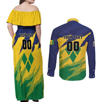 Custom Rugby Saint Vincent and the Grenadines Couples Matching Off Shoulder Maxi Dress and Long Sleeve Button Shirt Go SVG Amazona Guildingii - Wonder Print Shop