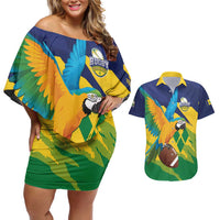 Custom Rugby Saint Vincent and the Grenadines Couples Matching Off Shoulder Short Dress and Hawaiian Shirt Go SVG Amazona Guildingii - Wonder Print Shop