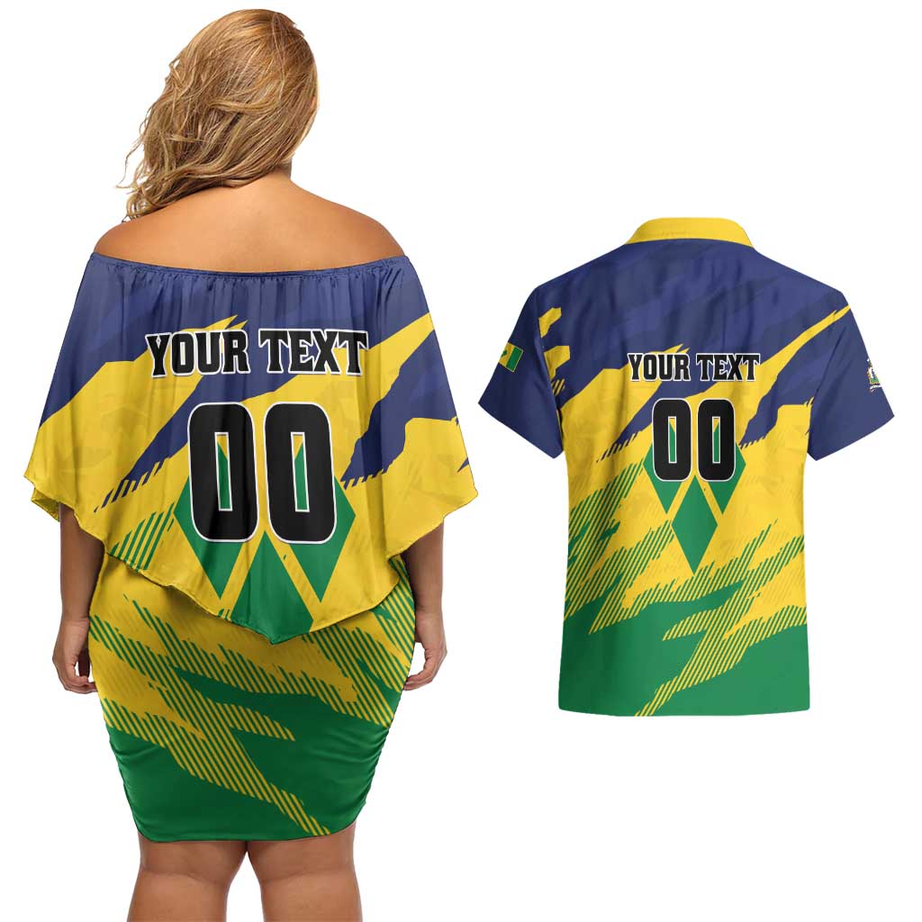 Custom Rugby Saint Vincent and the Grenadines Couples Matching Off Shoulder Short Dress and Hawaiian Shirt Go SVG Amazona Guildingii - Wonder Print Shop