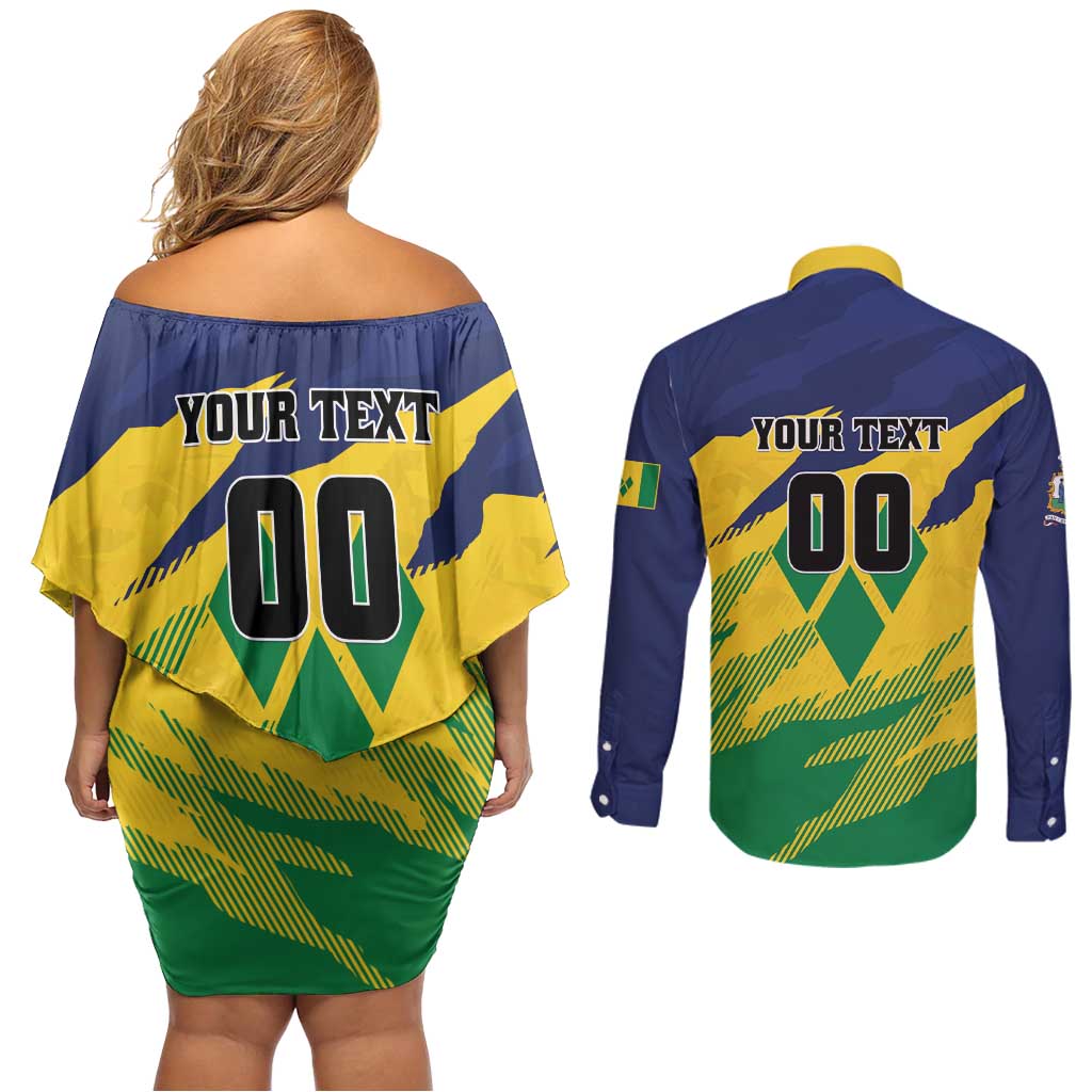 Custom Rugby Saint Vincent and the Grenadines Couples Matching Off Shoulder Short Dress and Long Sleeve Button Shirt Go SVG Amazona Guildingii - Wonder Print Shop