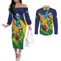 Custom Rugby Saint Vincent and the Grenadines Couples Matching Off The Shoulder Long Sleeve Dress and Long Sleeve Button Shirt Go SVG Amazona Guildingii - Wonder Print Shop