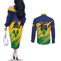 Custom Rugby Saint Vincent and the Grenadines Couples Matching Off The Shoulder Long Sleeve Dress and Long Sleeve Button Shirt Go SVG Amazona Guildingii - Wonder Print Shop